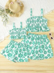 SHEIN Unity 1 Miếng In hoa Quần short - màu xanh lá - Xem 7