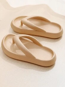 女性夾腳設計拖鞋,乙烯-乙酸乙烯共聚物時尚人字拖適合夏天 - 卡其色 - 查看 1