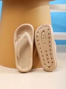 女性夾腳設計拖鞋,乙烯-乙酸乙烯共聚物時尚人字拖適合夏天 - 卡其色 - 查看 2