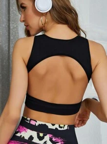 Easithlete Áo Tees & Tanks  Thể thao Nữ Lộ Lưng Cắt ra màu trơn - màu đen - Xem 1