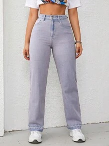 SHEIN EZwear Solid Straight Leg Jeans - Purple - View 6