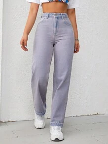 SHEIN EZwear Solid Straight Leg Jeans - Purple - View 3