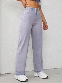 SHEIN EZwear Solid Straight Leg Jeans - Purple - View 4