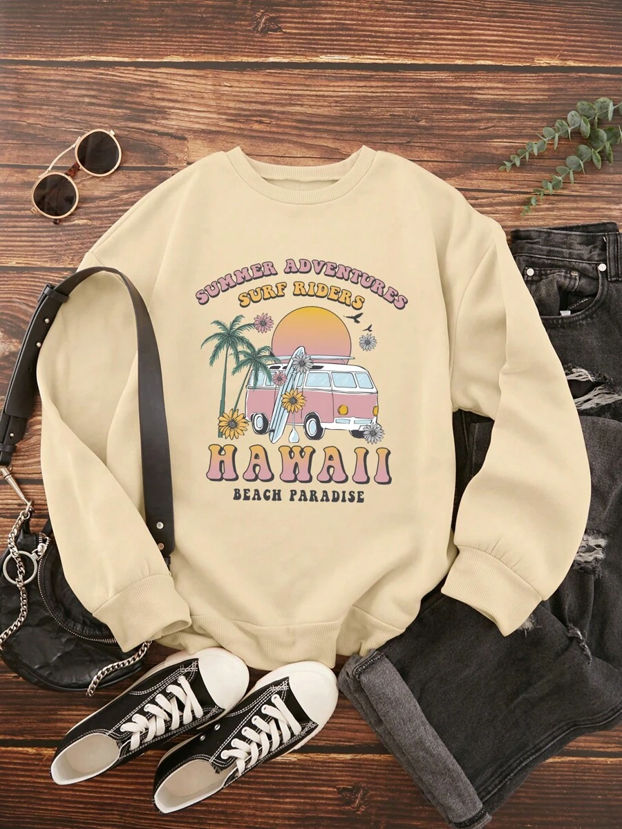 SHEIN LUNE Quần áo thể thao nữ Ô tô/xe hơi Nhiệt đới Giải trí - Màu Khaki - Xem 1