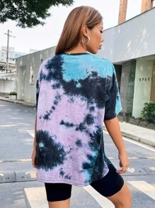 Muchica Tie Dye Letter Graphic Drop Shoulder Tee - Multicolor - View 2