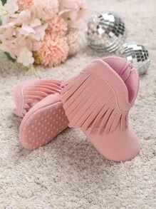 女嬰流蘇邊甜美風西部牛仔靴適用於戶外 - 粉色 - 查看 2