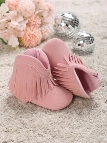 女嬰流蘇邊甜美風西部牛仔靴適用於戶外 - 粉色 - 查看 6