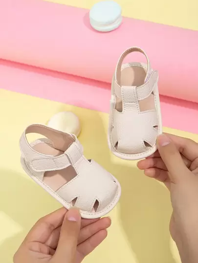 男嬰荔枝紋壓花踝帶平底涼鞋適合夏天