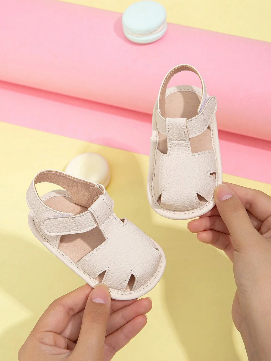 男嬰荔枝紋壓花踝帶平底涼鞋適合夏天 - 杏色 - 查看 1