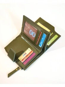 Fashionable Multifunctional Zipper Short Women's Wallet - Green - View 4