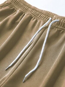 Aesthetic Post--Loose Fit Men's Drawstring Waist Shorts With Contrast Tape - Mocha Brown - View 6