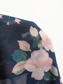 SHEIN Áo sơ mi nữ Cắt ra Xù Hoa Tất cả trên in Boho - Xanh đậm - Xem 7