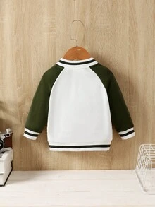 Baby Letter Graphic Raglan Sleeve Two Tone Varsity Jacket - Multicolor - View 2