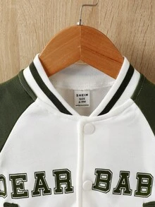 Baby Letter Graphic Raglan Sleeve Two Tone Varsity Jacket - Multicolor - View 3