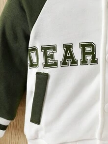 Baby Letter Graphic Raglan Sleeve Two Tone Varsity Jacket - Multicolor - View 4