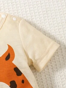 Đứa bé trai Hươu cao cổ & Đồ họa Khẩu hiệu Áo liền quần & Mũ - Màu be - Xem 7