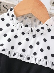 Áo liền quần Em bé Nút viền lá sen Khối Màu Chấm bi - Đen và trắng - Xem 3