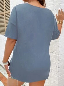 Áo thun Plus size màu trơn Giải trí - Màu xanh nhạt - Xem 2