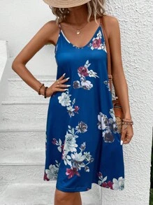 SHEIN VCAY Đầm Hoa Boho - Màu xanh lam - Xem 4