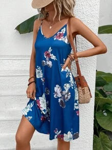SHEIN VCAY Đầm Hoa Boho - Màu xanh lam - Xem 5
