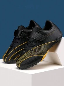 男孩條紋圖案低幫魔術貼運動足球鞋適用於戶外 - 黑色 - 查看 1