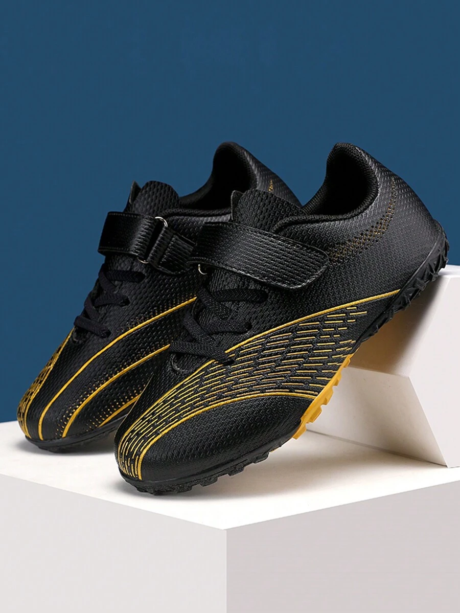 男孩條紋圖案低幫魔術貼運動足球鞋適用於戶外 - 黑色 - 查看 1