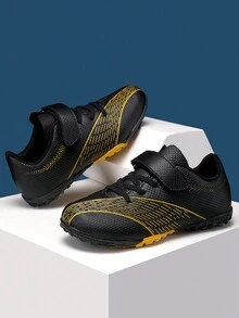 男孩條紋圖案低幫魔術貼運動足球鞋適用於戶外 - 黑色 - 查看 2