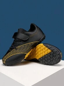 男孩條紋圖案低幫魔術貼運動足球鞋適用於戶外 - 黑色 - 查看 5