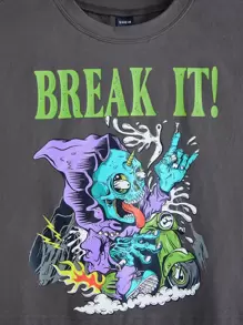 SHEIN EZwear Letter & Cartoon Graphic Tank Top - Dark Grey - View 3