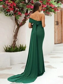 LOVE&LEMONADE Vestido de fiesta de un hombro bajo sirena - Verde - Ver 2