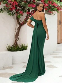 LOVE&LEMONADE Vestido de fiesta de un hombro bajo sirena - Verde - Ver 6