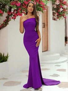 LOVE&LEMONADE One Shoulder Mermaid Hem Party Dress - Purple - View 4