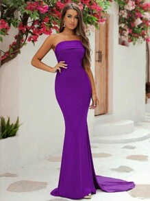LOVE&LEMONADE One Shoulder Mermaid Hem Party Dress - Purple - View 5
