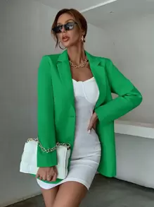 GENKIRA Decor Pocket Single Breasted Blazer Workwear - Green - View 1