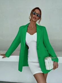 GENKIRA Decor Pocket Single Breasted Blazer Workwear - Green - View 4