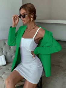 GENKIRA Decor Pocket Single Breasted Blazer Workwear - Green - View 5