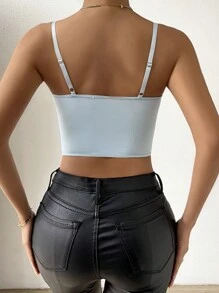 SHEIN Allurite 花卉刺繡網紗吊帶上衣 - 藍色 - 查看 2