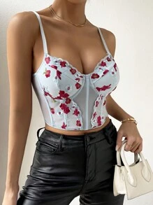 SHEIN Allurite 花卉刺繡網紗吊帶上衣 - 藍色 - 查看 6