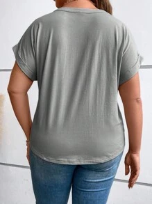 SHEIN LUNE Plus Half Button Batwing Sleeve Tee - Grey - View 2