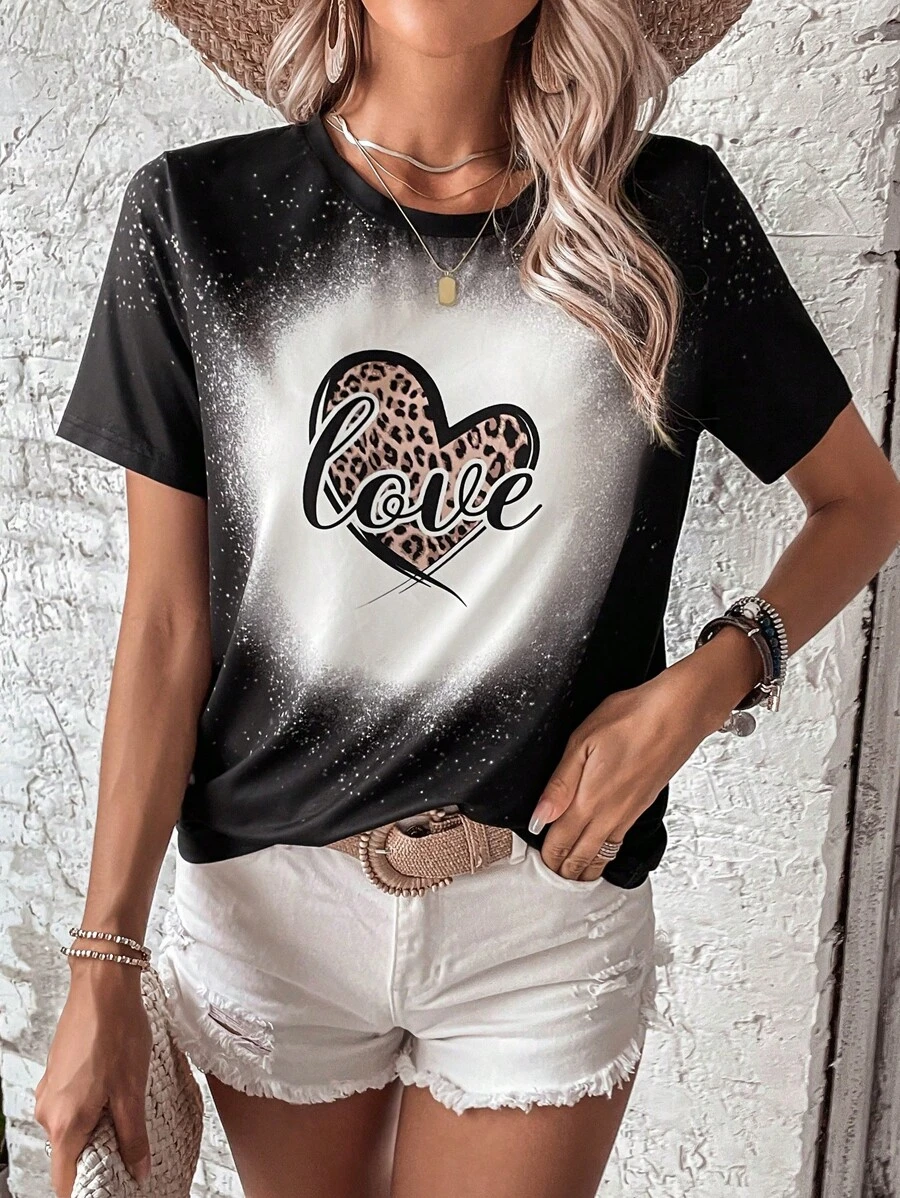 SHEIN LUNE 愛心和字母圖案T恤 - 彩色 - 查看 1