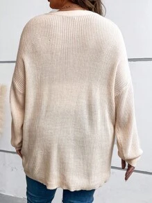 SHEIN LUNE Plus Cut Out Drop Shoulder Sweater - Beige - View 5