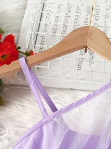 SHEIN Girls Asymmetrical Neck Mesh Overlay Dress - Lilac Purple - View 4