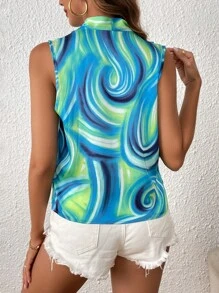 SHEIN Privé Allover Print Sleeveless Blouse - Blue - View 2