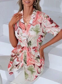 SHEIN Clasi Allover Print Twist Front Blouse - Multicolor - View 6