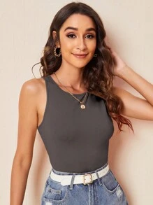 SHEIN Essnce 素色背心上衣 - 深灰色 - 查看 1