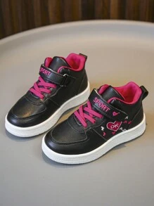 女孩心&字母刺繡魔術貼運動板鞋適用於戶外 - 黑色 - 查看 4