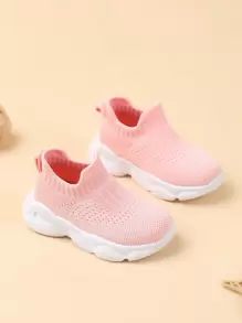 1pair Girls Pink Crochet Design Breathable Running Shoes For Summer - Pink - View 3