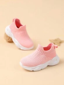 1pair Girls Pink Crochet Design Breathable Running Shoes For Summer - Pink - View 5
