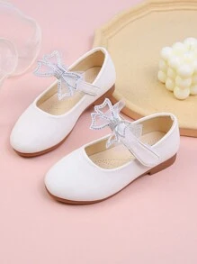 女孩水鑽&蝴蝶結裝飾魔術貼公主瑪麗珍平底鞋適用於戶外 - 白色 - 查看 1