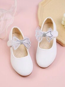 女孩水鑽&蝴蝶結裝飾魔術貼公主瑪麗珍平底鞋適用於戶外 - 白色 - 查看 5
